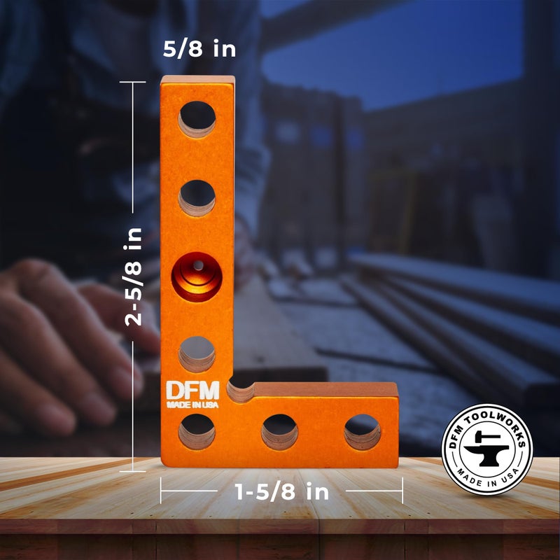 DFM Tool Works Small Square and Center Finder - Mini Square Tool with 11/32" Center Marking Hole Woodworking, Carpenter Engineering Square, Center Marking Tool, Made in USA - Orange - Image 2